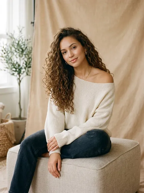 Elegant Portrait in Off-the-Shoulder Sweater