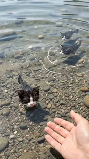 Realistic Cat-Faced Fish Interaction Video Prompt