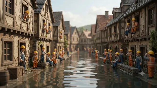 Miniature Village Flood Drainage Scene