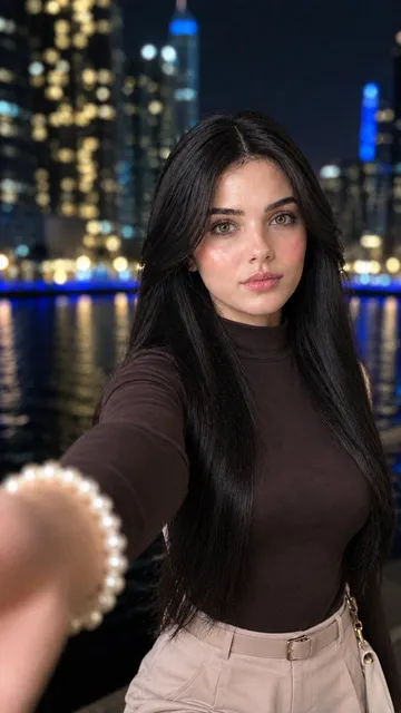 Korean Girl Nighttime City Skyline Selfie