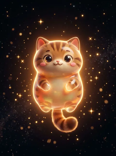 Cute Floating Glossy Space Tabby Cat